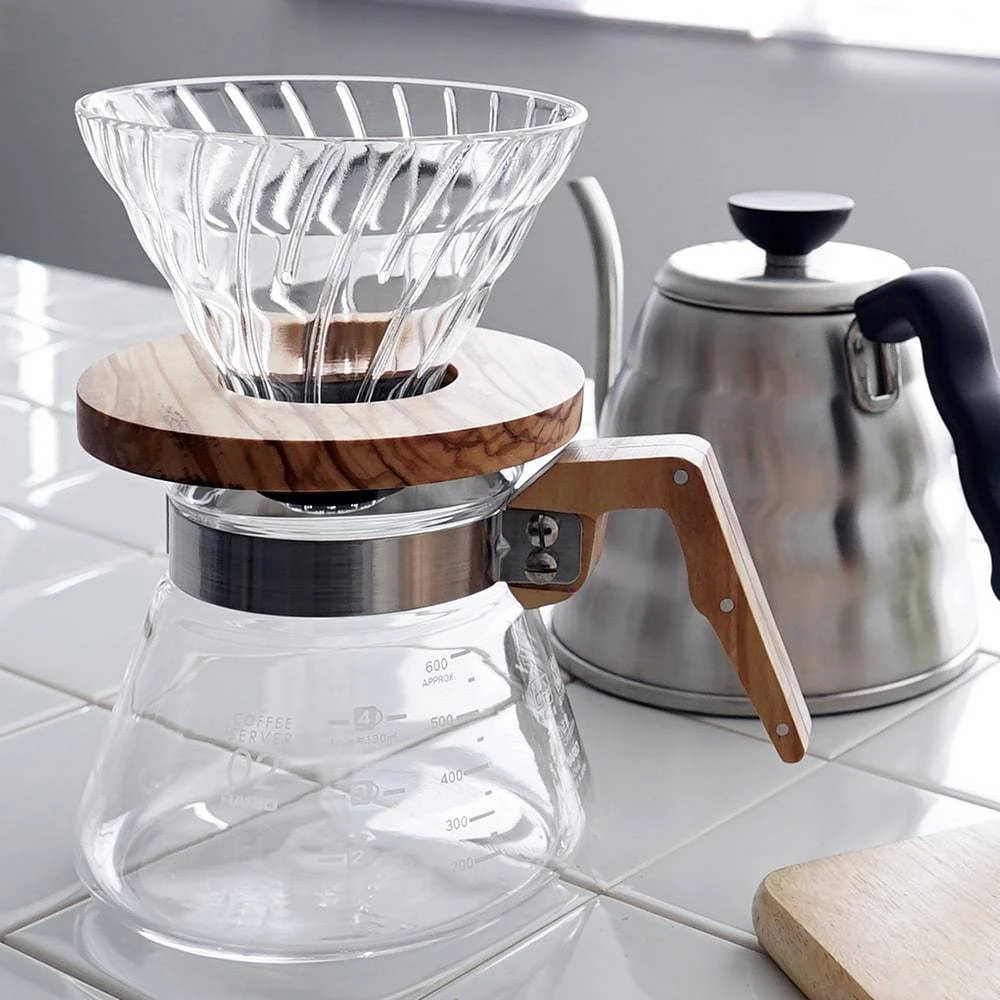 Hario V60 Glass Coffee Dripper Olive Wood - Size 01 2 Hario V60 Glass Coffee Dripper Olive Wood - Size 01 - Image 2