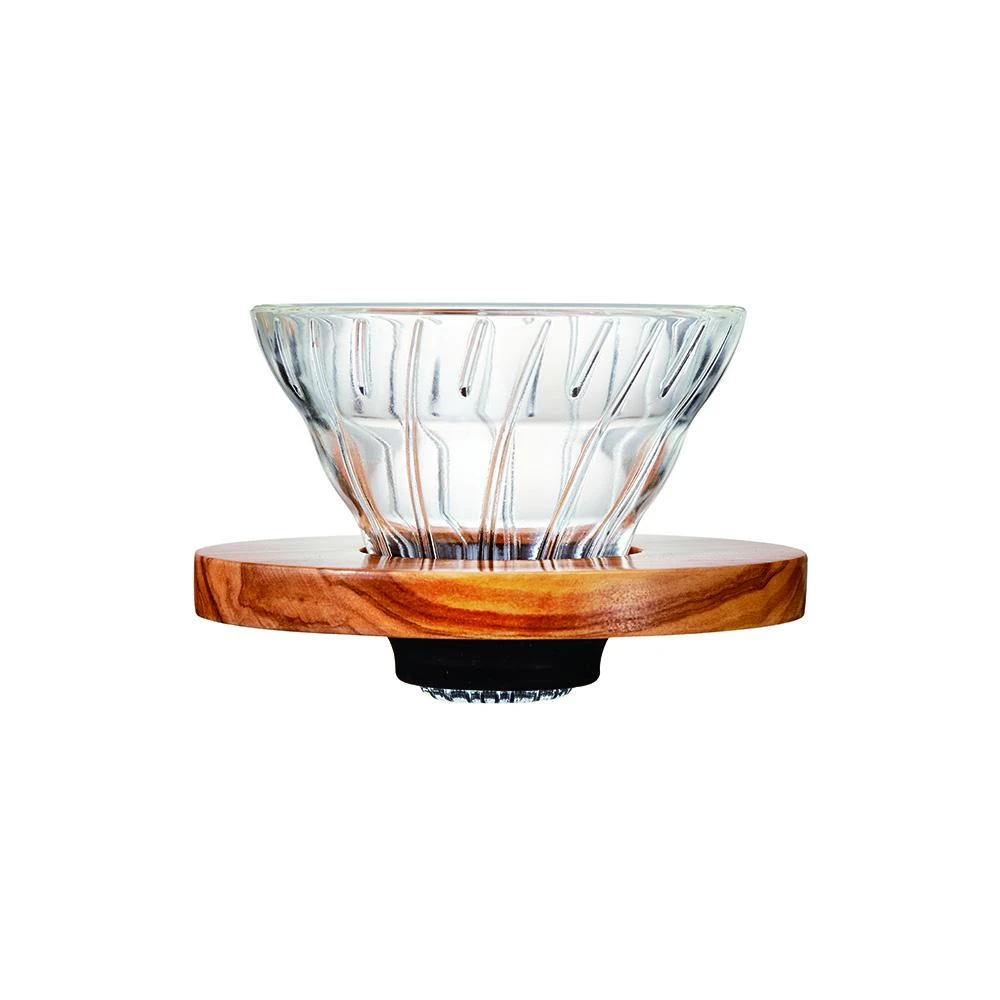 Hario V60 Glass Coffee Dripper Olive Wood - Size 01 1 Hario V60 Glass Coffee Dripper Olive Wood - Size 01